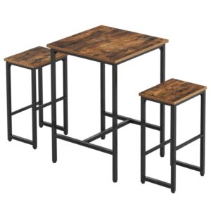 Bar Table Set, 3-Piece Dining Table and Bar Stools Set, Pub Table with Adjustable Feet and Bar Chairs with Different Heights, Rustic Brown, for Living Room, Dining Room, Kitchen