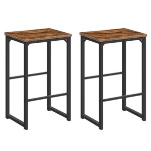 Bar Stools, Set of 2 Bar Chairs with Different Height Pedals, 25.6 Inch Tall, Black Steel Frame, for Living Room, Dining Room, Kitchen, Industrial Design, Rustic Brown