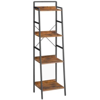 4-Seilf dréimire sraitheanna, Seilf leabhar caol, Leabhragán tionsclaíoch, Seilf leabhar tanaí do spásanna beaga, Scairbh stórála cúinne don oifig bhaile, Seomra Maireachtála, Rustic donn agus dubh