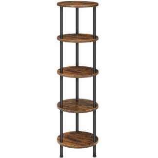 Eckregalständer, 5-Rundes Standregal mit Etagen, Industrieller Ausstellungsregal-Pflanzenständer, Wand-Eck-Bücherregal für kleine Räume, Eckpflanzenständer für das Wohnzimmer, Rustikales Braun