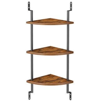 Industrielle 3-stufige Eckschelfwand montiert, Rustikale braune und schwarze Ecke schwimmende Regale Aufbewahrungsregal, Pflanzenausstellungsbuch für Wand im Wohnzimmer, Küche, Studie