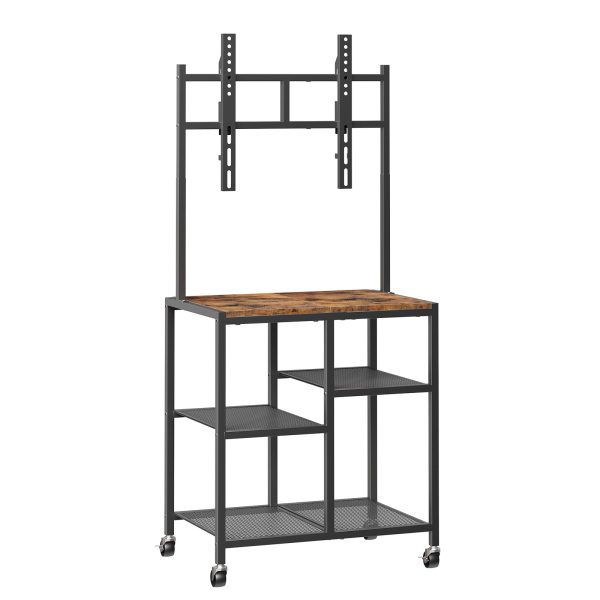 Mobile TV Stand with Wheels and Mount, Suitable for 50 Inch TVs, Corner Rolling Entertainment Center with Storage Shelves, for Small Spaces, Living Room, Bedroom, Study, Rustic Brown