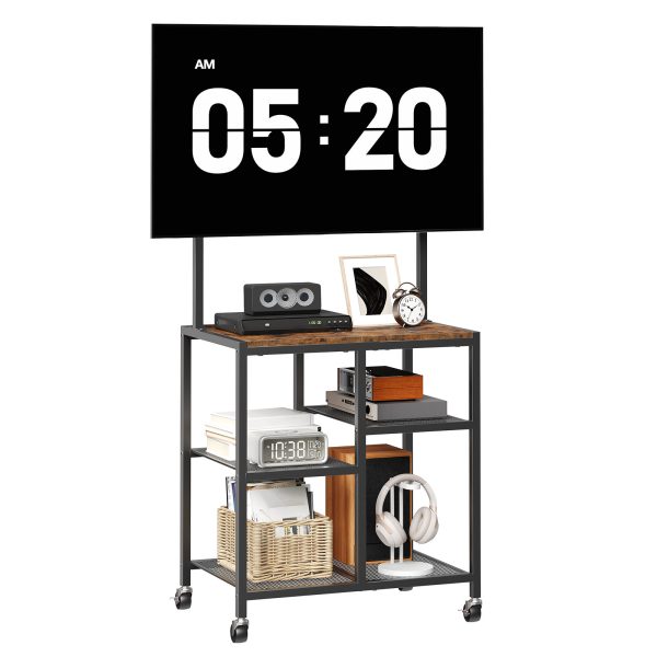 Mobile TV Stand with Wheels and Mount, Suitable for 50 Inch TVs, Corner Rolling Entertainment Center with Storage Shelves, for Small Spaces, Living Room, Bedroom, Study, Rustic Brown