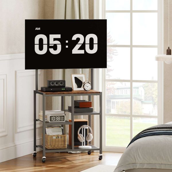 Mobile TV Stand with Wheels and Mount, Suitable for 50 Inch TVs, Corner Rolling Entertainment Center with Storage Shelves, for Small Spaces, Living Room, Bedroom, Study, Rustic Brown