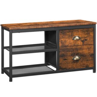 مقعد تخزين الأحذية, مقعد المدخل, منظم تخزين الأحذية, رف الأحذية مع 2 أدراج القماش, لغرفة المعيشة, غرفة نوم, مدخل, شرفة, بني أسود وريفي