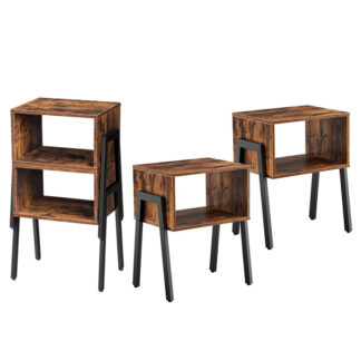 مجموعة منضدة 2, جدول نهاية تكديس, طاولة جانبية, طاولات بجانب السرير مع رف تخزين مفتوح, لغرفة النوم, غرفة المعيشة, بني ريفي