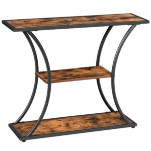 39.4" console table, entryway table, 3-tier sofa table with curved frame, for corridor, entryway, living room, easy assembly, rustic brown and black