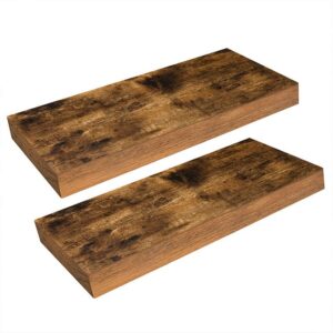 Floating Shelves, Wall Shelf Set of 2, 15.7 Inch Hanging Shelf with Invisible Brackets, for Bathroom, Bedroom, Toilet, Kitchen, Office, Living Room Decor, Rustic Brown