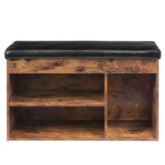 مقعد تخزين الأحذية مع وسادة مبطنة, مقعد المدخل مع صندوق تخزين مفتوح للوجه والرف القابل للتعديل, رف الأحذية مع مقصورة خفية, للدخول, غرفة المعيشة, بني ريفي