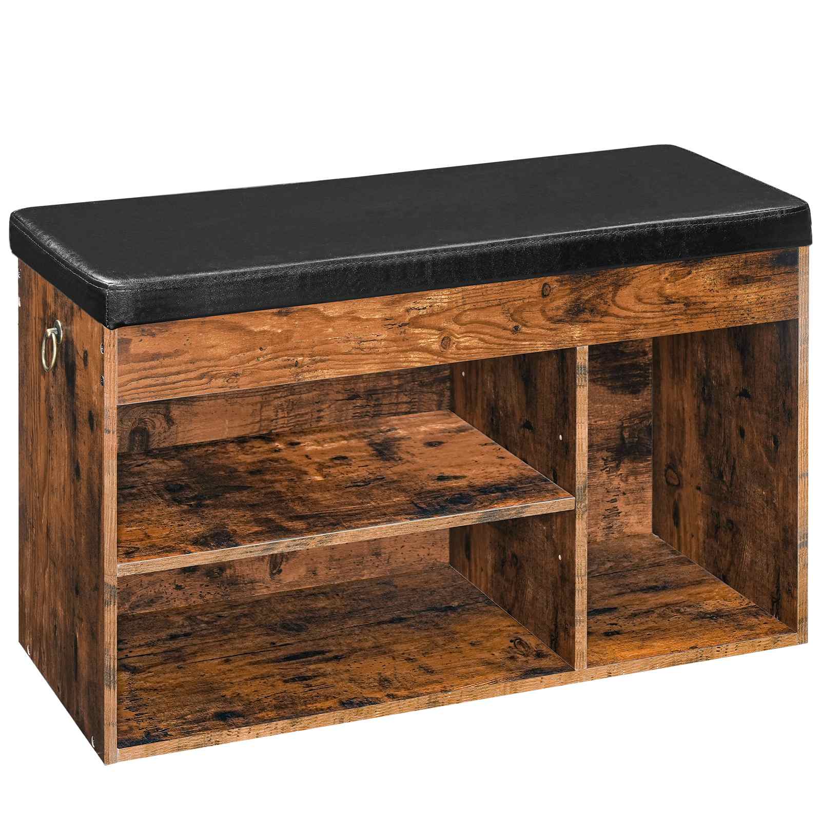 Rustic Brown Shoe Storage Bench with Padded Cushion, Entryway Bench with Flip-Open Storage Box and Adjustable Shelf, Shoe Rack with Hidden Compartment, for Entryway, Living Room