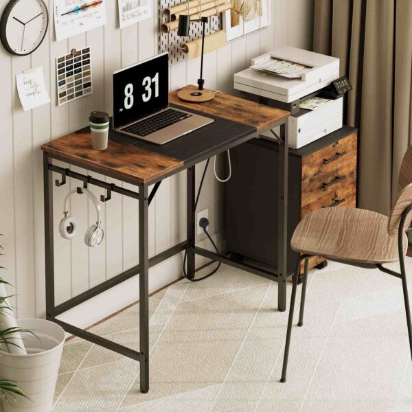 Γραφείο υπολογιστή, Γραφείο γραφείου με έξοδο ενέργειας, Γραφείο υπολογιστή με 4 Άγκιστρα, Σύγχρονη γραφή μελέτης για αίθουσα μελέτης, Υπουργείο Εσωτερικών, Βιομηχανικός Σχεδιασμός, Ρουστίκ καφέ και μαύρο