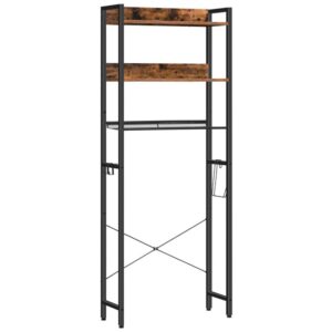 Over The Toilet Storage, 3 Tier Over Toilet Bathroom Organizer with Paper Storage Holder and 4 Functional Hooks, Bathroom Shelves Over Toilet, Easy to Assembly, Rustic Brown