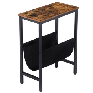 stôl s úzkym koncom, bočná tabuľka pre malé priestory, štíhly nočný stolík s držiakom časopisu, Moderný stolík na pohovku, 24.6 šírka nočná stolík, stôl na občerstvenie, rustikálny hnedý a čierny