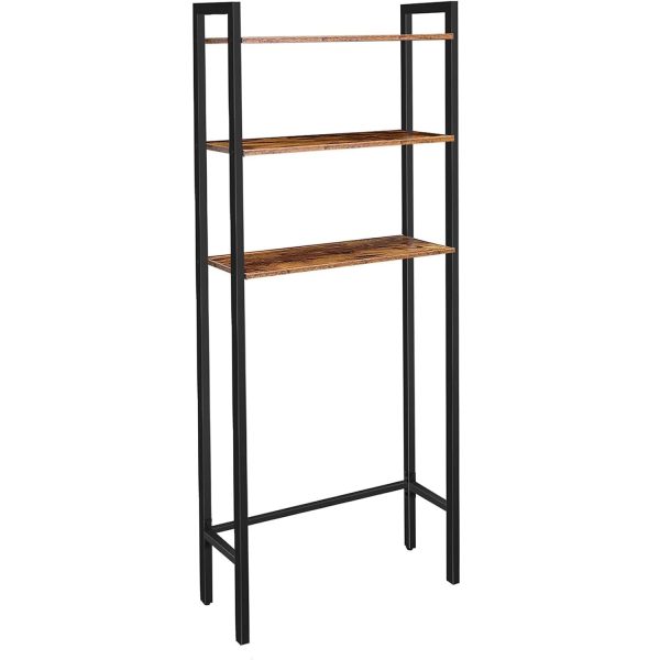 Rustic Brown Over-the-Toilet Storage Rack, 3-Tier Industrial Bathroom Organizer with Adjustable Feet, Easy Assembly