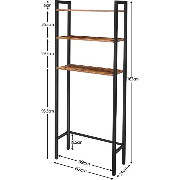 Rustic Brown Over-the-Toilet Storage Rack, 3-Tier Industrial Bathroom Organizer with Adjustable Feet, Easy Assembly