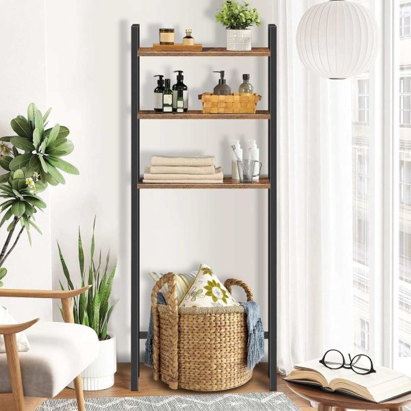 Rustic Brown Over-the-Toilet Storage Rack, 3-Tier Industrial Bathroom Organizer with Adjustable Feet, Easy Assembly