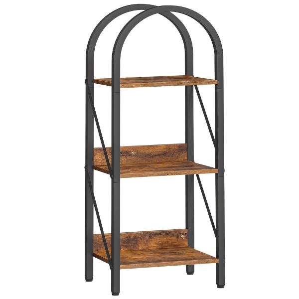 3-Tier Arched Industrial Bookshelf, Rustic Brown & Black Metal-Frame Display Rack & Storage Organizer, Suitable for Living Room, Office and Bedroom