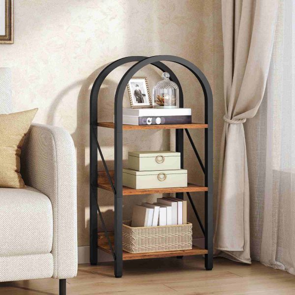3-Tier Arched Industrial Bookshelf, Rustic Brown & Black Metal-Frame Display Rack & Storage Organizer, Suitable for Living Room, Office and Bedroom
