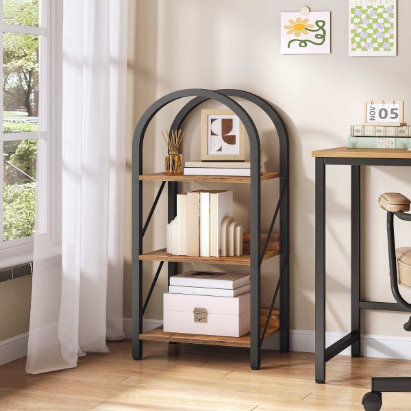 3-Tier Arched Industrial Bookshelf, Rustic Brown & Black Metal-Frame Display Rack & Storage Organizer, Suitable for Living Room, Office and Bedroom