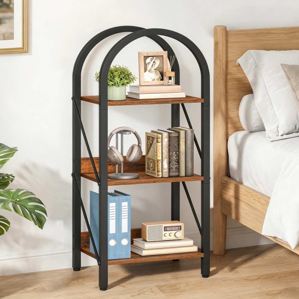 3-Tier Arched Industrial Bookshelf, Rustic Brown & Black Metal-Frame Display Rack & Storage Organizer, Suitable for Living Room, Office and Bedroom