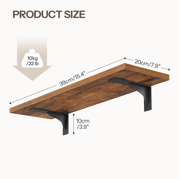 Wall-Mounted Floating Shelves (Set of 2), Wooden Storage Shelves with Metal Brackets, Suitable for Living Room, Bedroom, Bathroom, Rustic Brown and Black