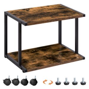 Under Desk Printer Stand, 2-Tier Industrial Printer Cart with Storage Shelf, Mobile Machine Holder Table Stand, for Home and Office, Rustic Brown and Black