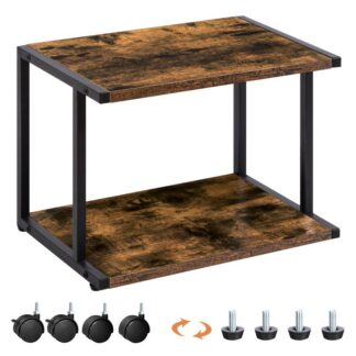 Soporte para impresora debajo del escritorio, 2-Carro para impresora industrial de niveles con estante de almacenamiento, Soporte de mesa para máquina móvil, para el hogar y la oficina, Marrón rústico y negro