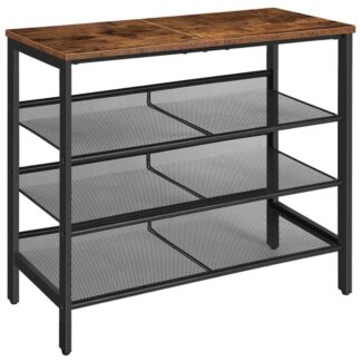 رف الأحذية, 4-رف الأحذية الطبقة, رف الأحذية للدخول, خزانة, يحمل 12-15 أزواج من الأحذية, منظم تخزين الأحذية مع 3 رفوف شبكة معدنية, صلبة ومستقرة, صناعي, بني ريفي