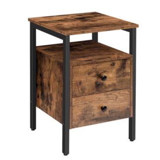 nightstand, bedside table with 2 drawers and storage shelves, side end table, sofa table for living room, bedroom, accent furniture, easy assembly, rustic brown and black
