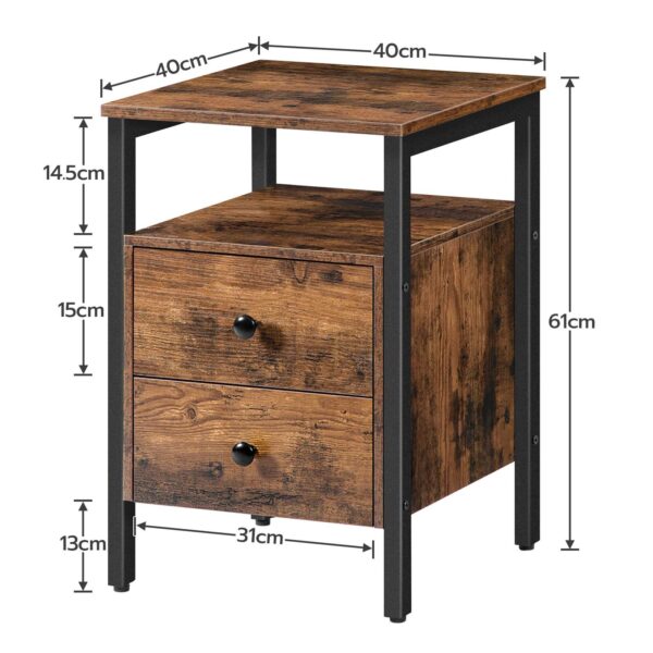 منضدة سرير, طاولة بجانب السرير مع 2 الأدراج ورفوف التخزين, طاولة نهاية جانبية, طاولة أريكة لغرفة المعيشة, غرفة نوم, أثاث لهجة, التجميع سهل, بني ريفي أسود