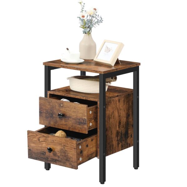 منضدة سرير, طاولة بجانب السرير مع 2 الأدراج ورفوف التخزين, طاولة نهاية جانبية, طاولة أريكة لغرفة المعيشة, غرفة نوم, أثاث لهجة, التجميع سهل, بني ريفي أسود