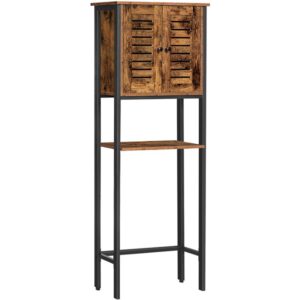 over the toilet storage cabinet, bathroom space saver with louver door, industrial bathroom cabinet over toilet, easy to assemble, stable, rustic brown
