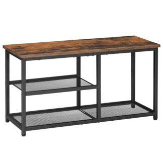 3 مقعد رف الأحذية من الطبقة, مقعد تخزين للمدخل مع أرفف شبكية, منظم الأحذية للممر, رفوف الأحذية الطويلة للمدخل, صناعي, ريفي البني والأسود