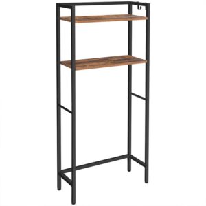 over the toilet storage, 2-tier bathroom space saver with hooks, industrial bathroom over-the-toilet organizer rack, over-the-toilet cabinet, rustic brown