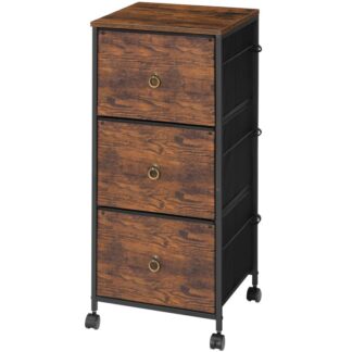 3-خزانة ملفات درج, خزانة الملفات العمودية, خزانة مكتبية للمكتب المنزلي, حامل الطابعة المحمول يناسب مقاس A4/Letter, معلقة قابلة للتعديل, درج المنسوجات, ريفي براون