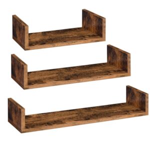 floating shelves u-shaped, wall shelves set of 3, plus sizes 23.6, 17.7, 11.8 inches, for storage, for bathroom, bedroom, kitchen, office, living room decor, rustic brown