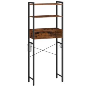 Over The Toilet Storage, 3 Tier Bathroom Organizer Shelf with Drawers, Freestanding Bathroom Space Saver with Toilet Paper Holder and Hook, Saving Space, Rustic Brown