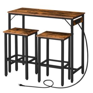 nesting bar table set with power outlet, bar table and chairs set, 3-piece pub table set, kitchen bar height table with stools of 2, for living room, dining room
