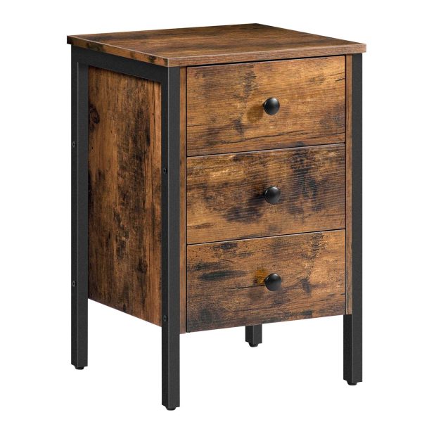 Retro Industrial Style End Table with 3 Ящики и полка для хранения, Рустик Браун, Multifunctional for Living Room & Спальня, Легкая сборка