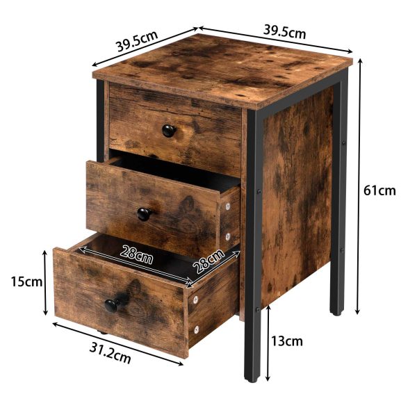 Retro Industrial Style End Table with 3 Ящики и полка для хранения, Рустик Браун, Multifunctional for Living Room & Спальня, Легкая сборка