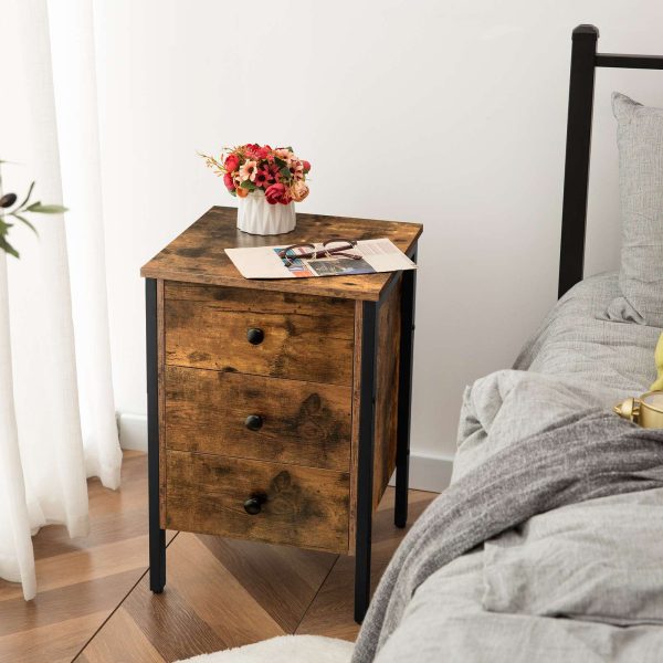 Retro Industrial Style End Table with 3 Ящики и полка для хранения, Рустик Браун, Multifunctional for Living Room & Спальня, Легкая сборка