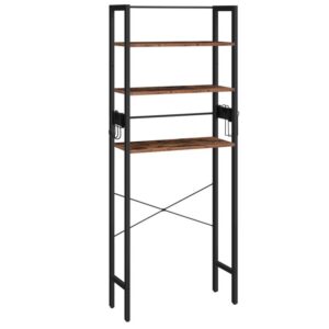 over the toilet storage, 2 in 1 design, over the toilet storage shelf with paper holder and hook, 3 tier bathroom space saver, freestanding bathroom organizer, rustic brown