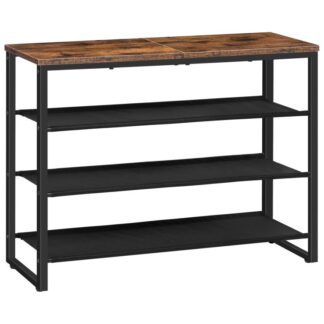 رف الأحذية, 4 منظم تخزين الأحذية من الطبقة, رف الأحذية مع 3 رفوف قماش أكسفورد ولوحة علوية, يحمل 12-16 أزواج من الأحذية, للدخول, خزانة, صناعي, ريفي براون