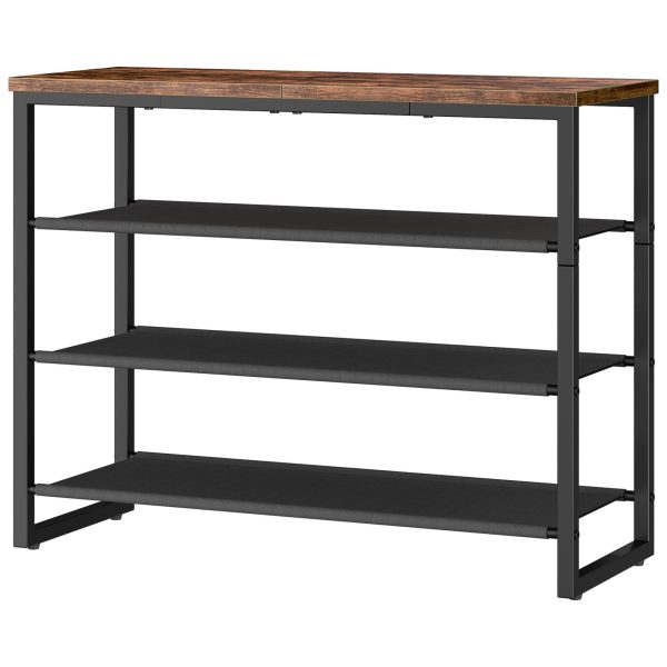 4-Poziomy stojak na buty, Multi-Functional Shoe Storage Organizer with 3 Półki i panel górny z tkaniny Oxford, Capacity for 12-16 Pary butów, Nadaje się do przedpokoju, Gabinet, Styl industrialny, Rustykalny brąz