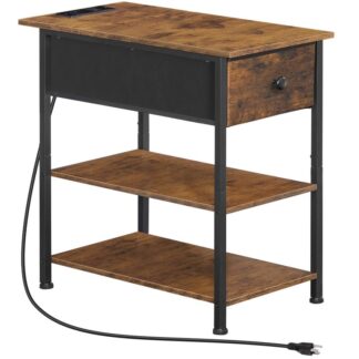 Кінцевий стіл з ящиком та полицею, Вузькі бічні столи з станцією зарядки, Тонкий диван-столик з нешкільним ящиком, тумбочка для ліжка з поличками для зберігання, для невеликих просторів, вітальня