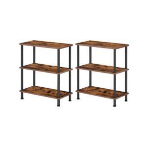 side tables set of 2, 3-layer stackable end table, stable bedside table for small space in bedroom, living room, hallway, easy assembly, industrial style, rustic brown