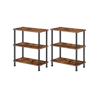 bijzettafels set van 2, 3-laag stapelbare eindtafel, Stabiele nachtkastje voor kleine ruimte in de slaapkamer, woonkamer, gang, Eenvoudige montage, industriële stijl, rustiek bruin