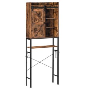 Over The Toilet Storage Cabinet, Large Capacity, 5 Tier Over Toilet Bathroom Organizer with Sliding Door, Bathroom Shelves Over Toilet with Paper Hook, Easy Assembly, Rustic Brown