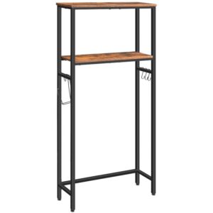over the toilet storage, 2-tier over toilet bathroom organizer shelf, with toilet paper holder and hooks, sturdy and durable, for bathroom, toilet, rustic brown and black
