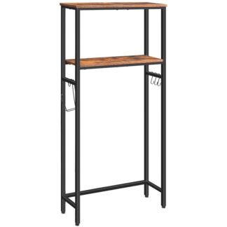 فوق تخزين المرحاض, 2-طبقة فوق رف منظم الحمام المرحاض, مع حامل ورق التواليت وخطافات, قوي ودائم, للحمام, الحمام, بني ريفي أسود